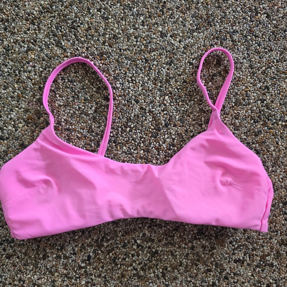 Aerie Pink Scoop Bikini Top Adjustable Straps Ribbed Swim Size Large